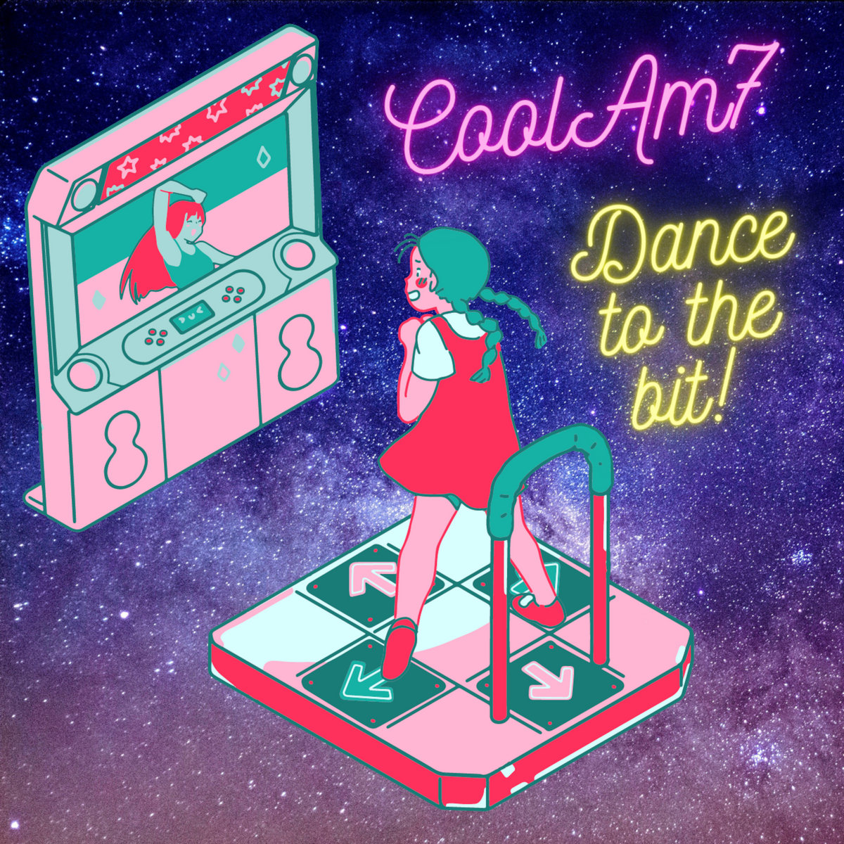 Album cover for "Dance to the bit!" - Single released in 2022. An energetic fusion of chiptune and modern dance music. Features both the original mix and an extended version with additional chip-based sequences.